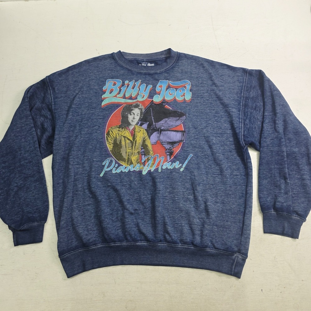 Billy Joel Piano Man Sweatshirt XL Navy Blue Retro Graphic Crewneck Bravado EUC